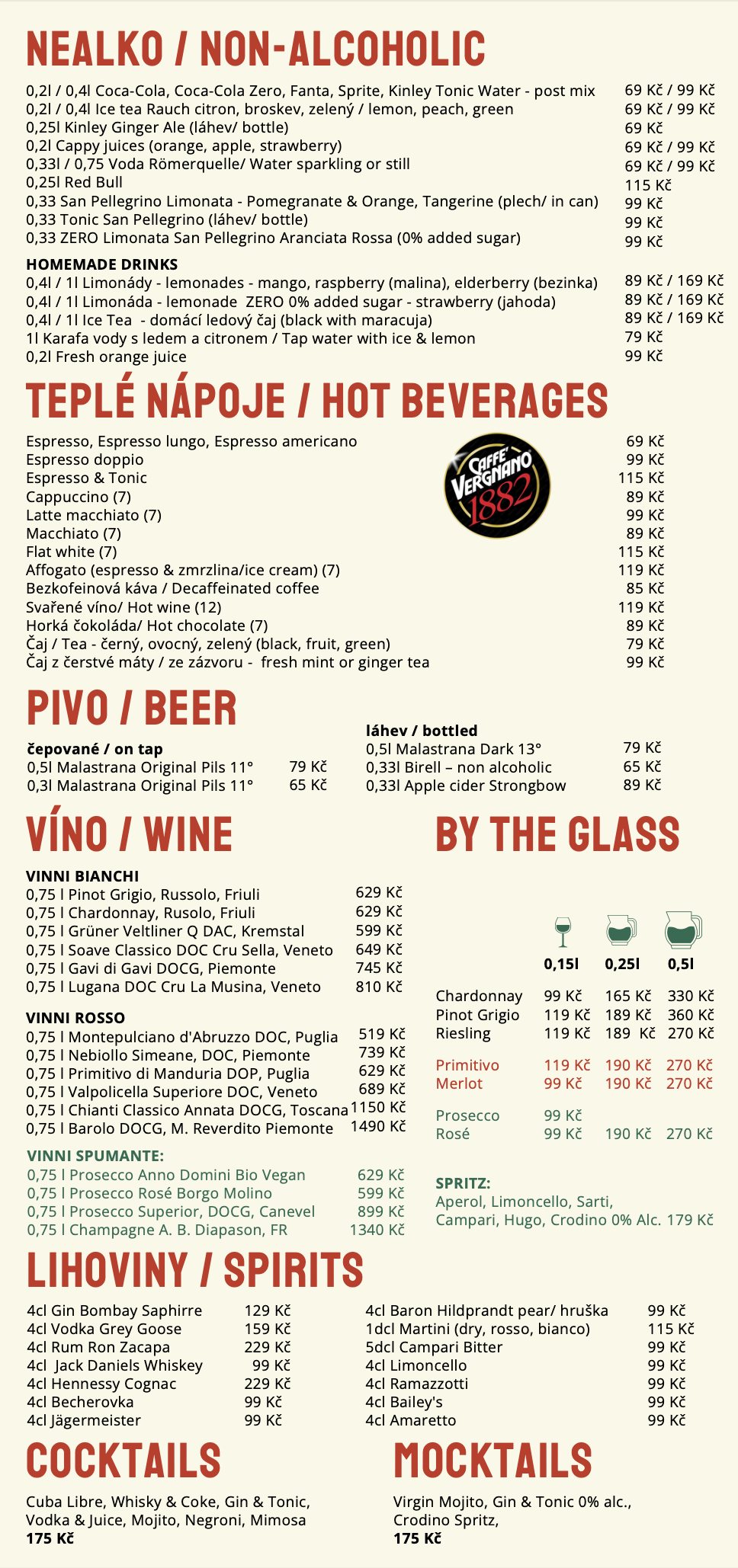 Drink menu - Carmelita Trattoria